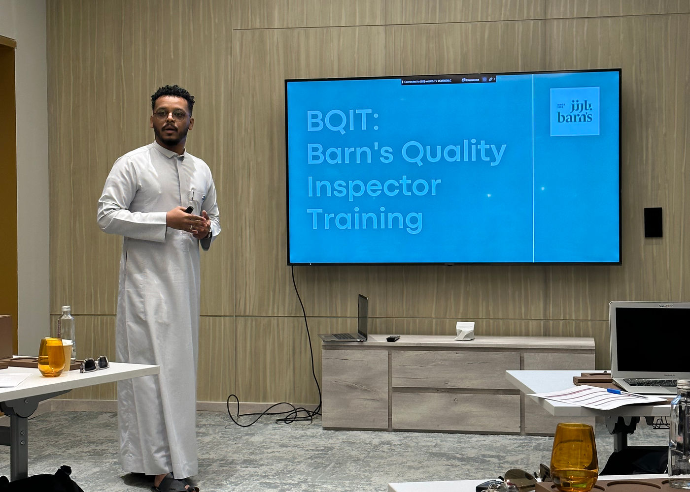 A participant presenting during a workshop